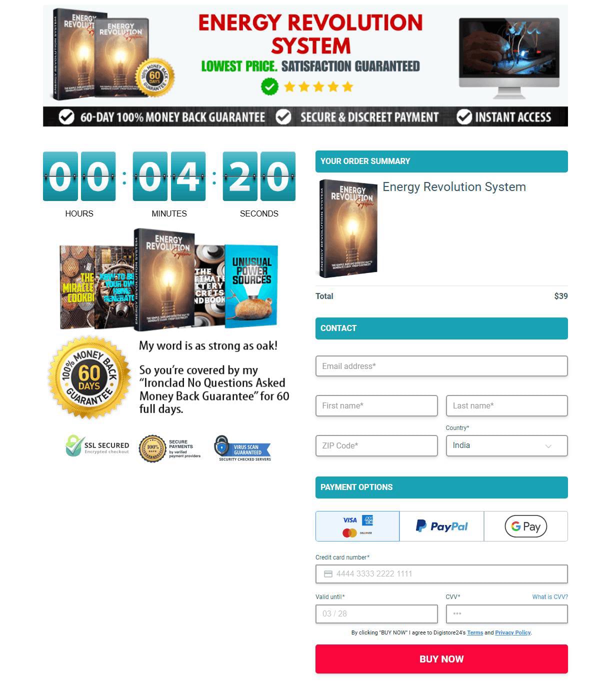Energy Revolution System Checkout Page